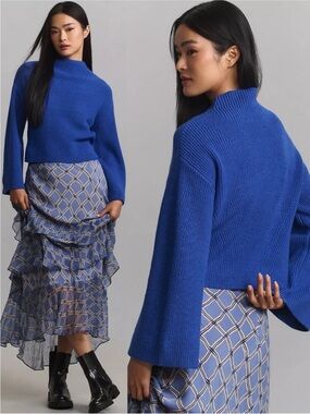 MAEVE The Katey Mock-Neck Bell-Sleeve Sweater